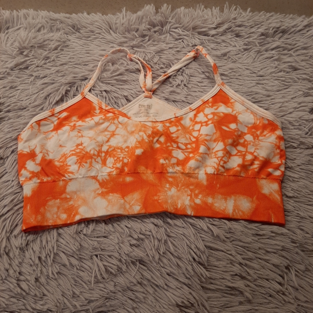 Pro-Fit Seamless Orange & White Sports Bra Size Med
